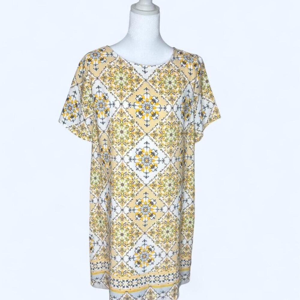 Lulu Butter Yellow Granny core‎ Printed Shift Dress | Size L